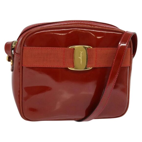 Salvatore Ferragamo Vala Shoulder Bag Patent leather Red Gold - Picture 1 of 16